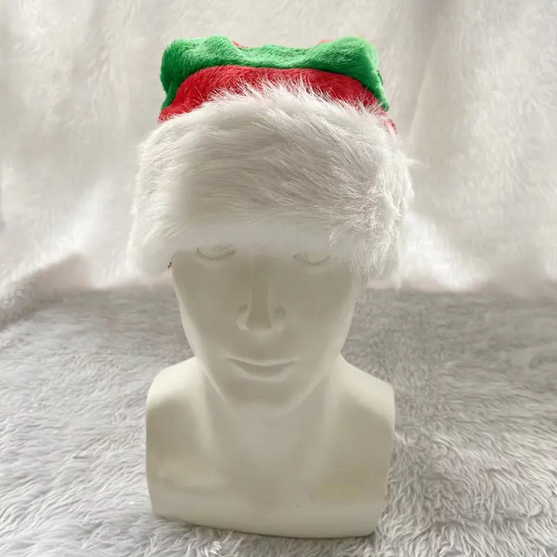 Christmas Red Green and White Elf Hat Plush Striped Splicing Christmas Hat High-end Decorative Gifts Christmas Hats