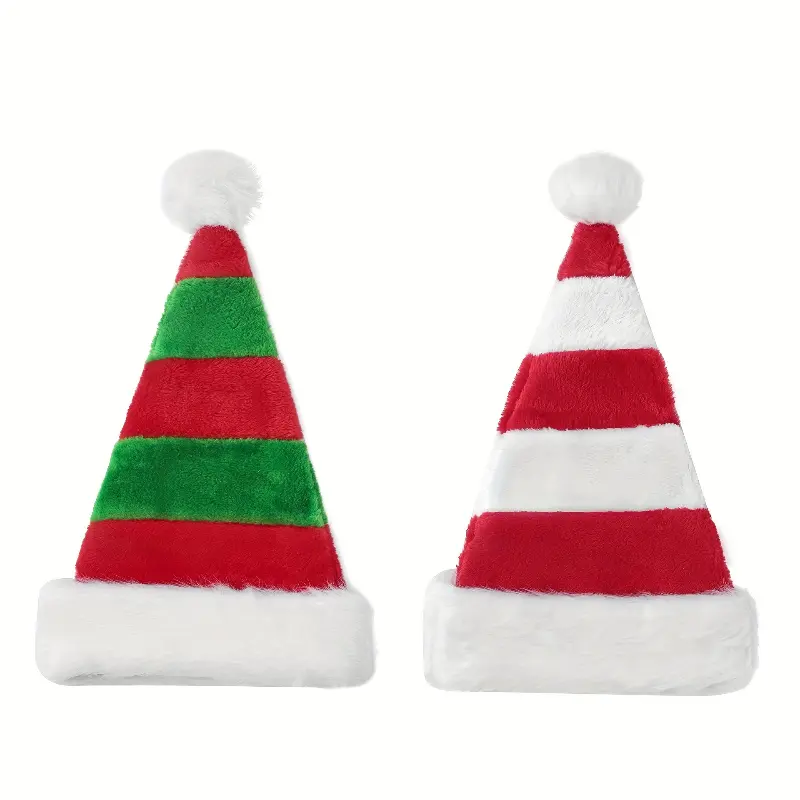 Christmas Red Green and White Elf Hat Plush Striped Splicing Christmas Hat High-end Decorative Gifts Christmas Hats