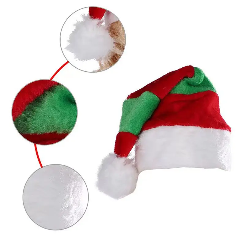 Christmas Red Green and White Elf Hat Plush Striped Splicing Christmas Hat High-end Decorative Gifts Christmas Hats