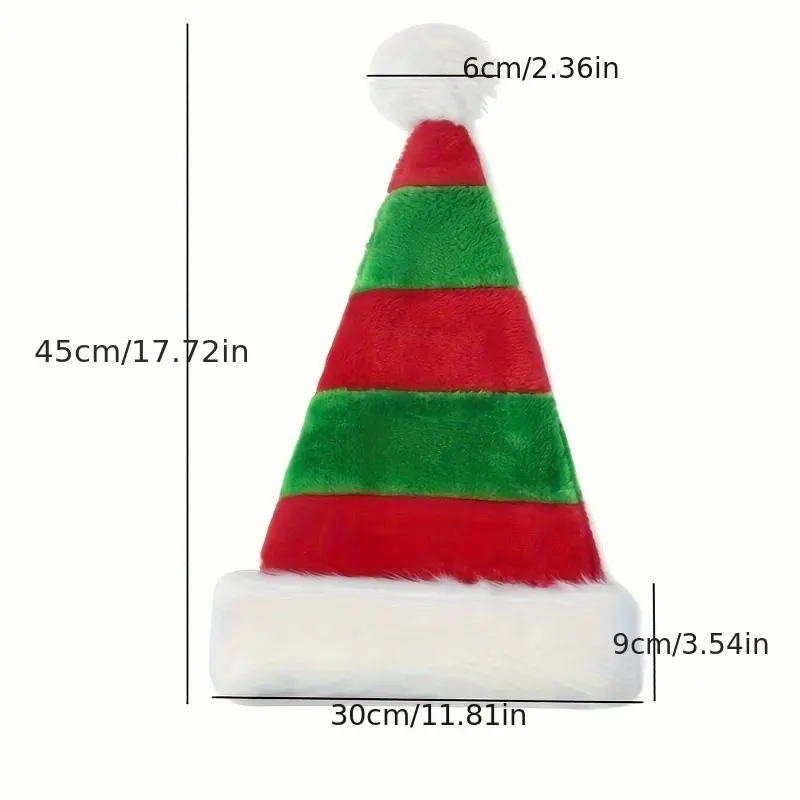 Christmas Red Green and White Elf Hat Plush Striped Splicing Christmas Hat High-end Decorative Gifts Christmas Hats