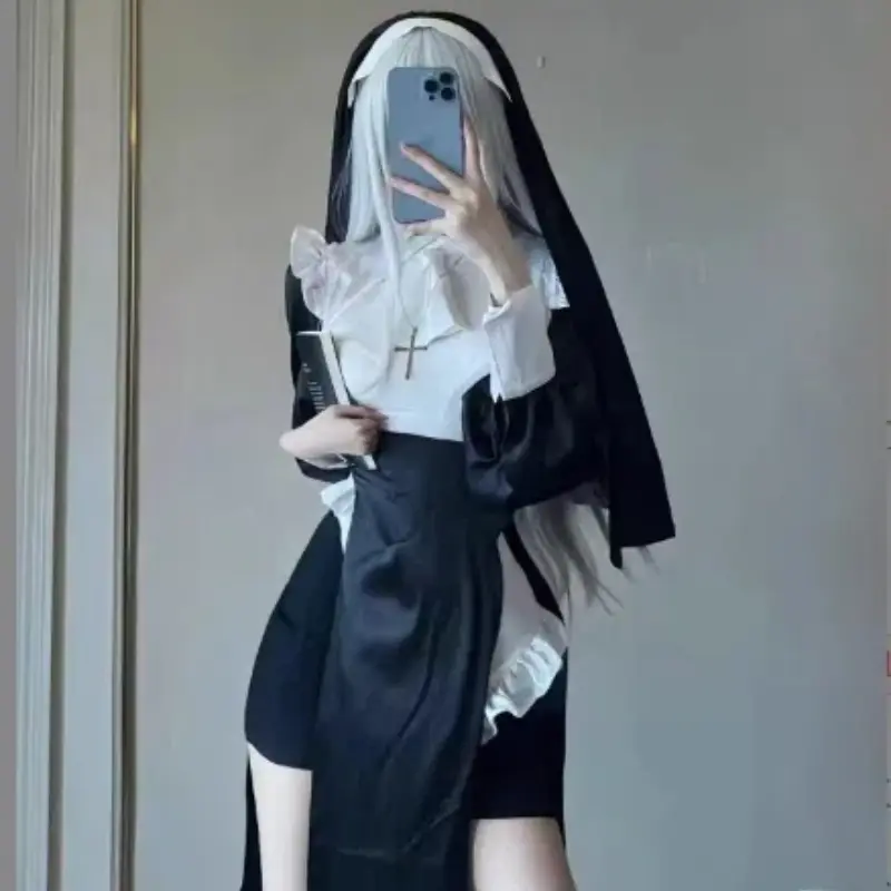 Cosplay Nun Costume Sexy Cross Dressing Nurse Costume Niche Halloween Maid Plus Size Tight Fitting Robe Internet Famous Style