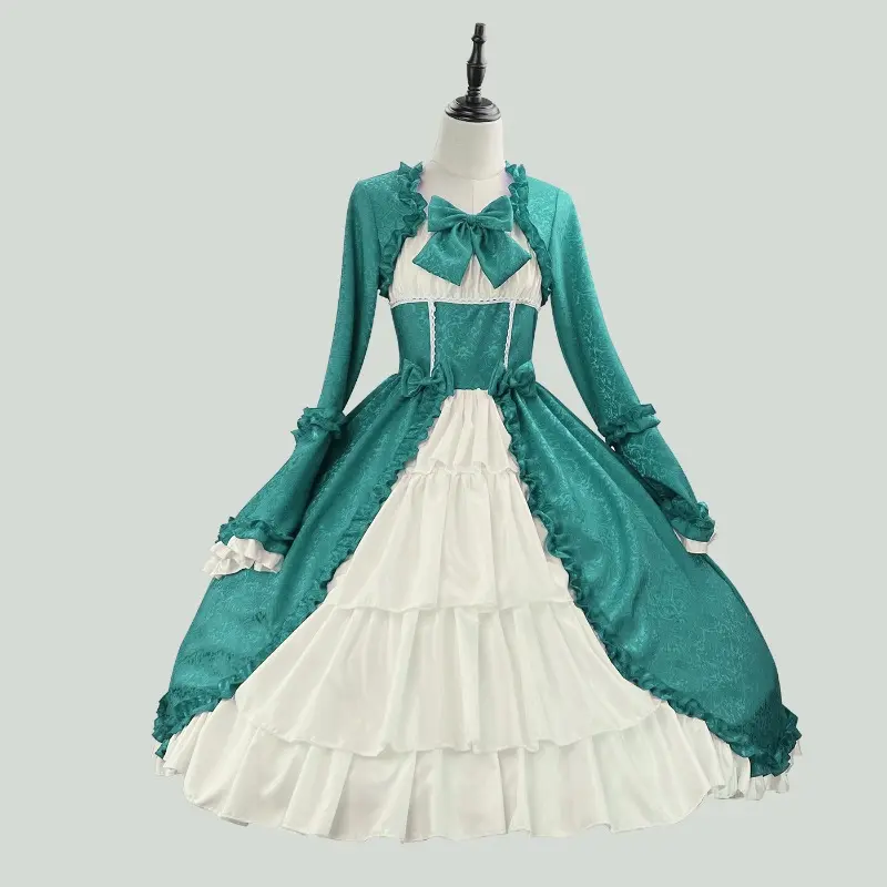 European and American Medieval Retro Gothic Court Dress with Square Neckline Waist Cinching and Spliced Bow Tie Dress