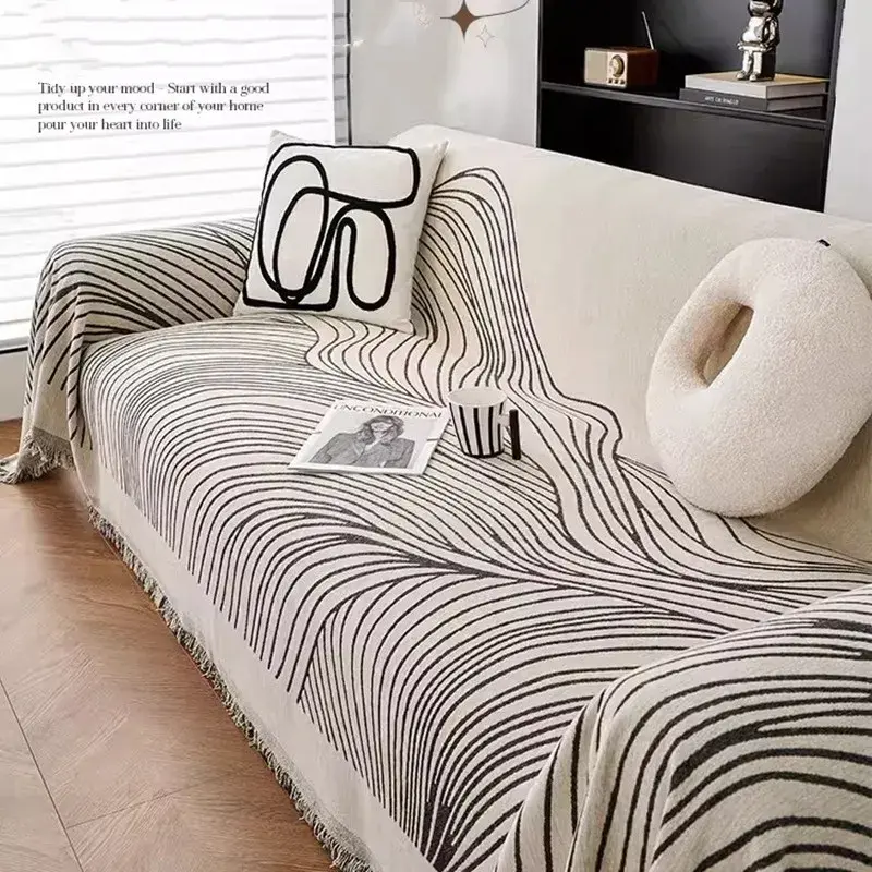 Chenille Sofa Covers Nordic Style Striped Couch Cover Both Sides To Use Sofa Cover Pet Furniture Protector for Four Seasons