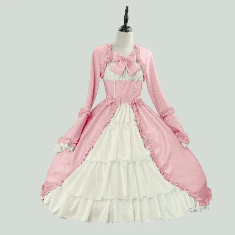 European and American Medieval Retro Gothic Court Dress with Square Neckline Waist Cinching and Spliced Bow Tie Dress