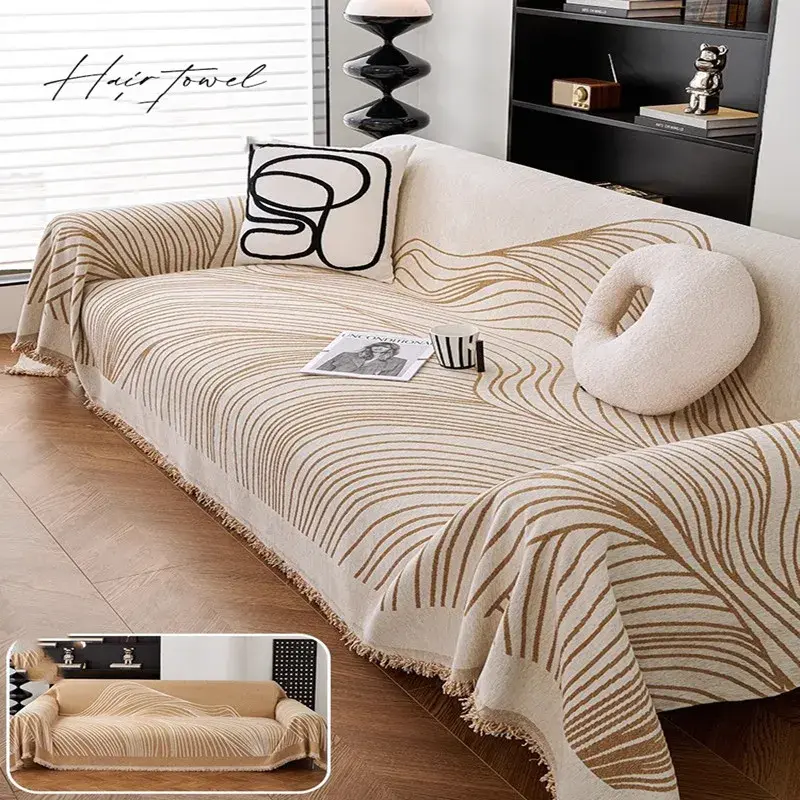 Chenille Sofa Covers Nordic Style Striped Couch Cover Both Sides To Use Sofa Cover Pet Furniture Protector for Four Seasons