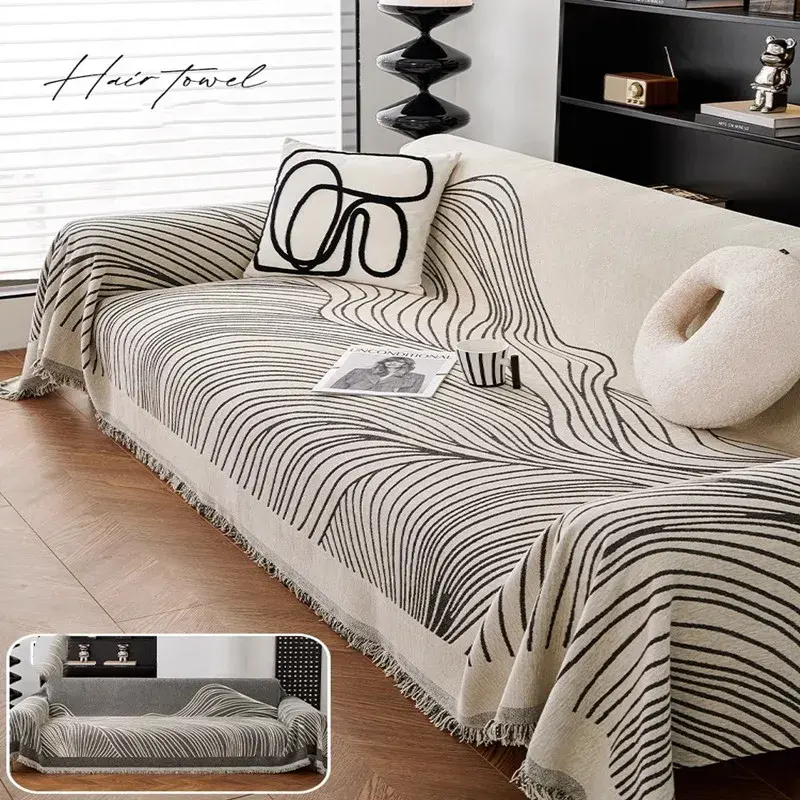 Chenille Sofa Covers Nordic Style Striped Couch Cover Both Sides To Use Sofa Cover Pet Furniture Protector for Four Seasons