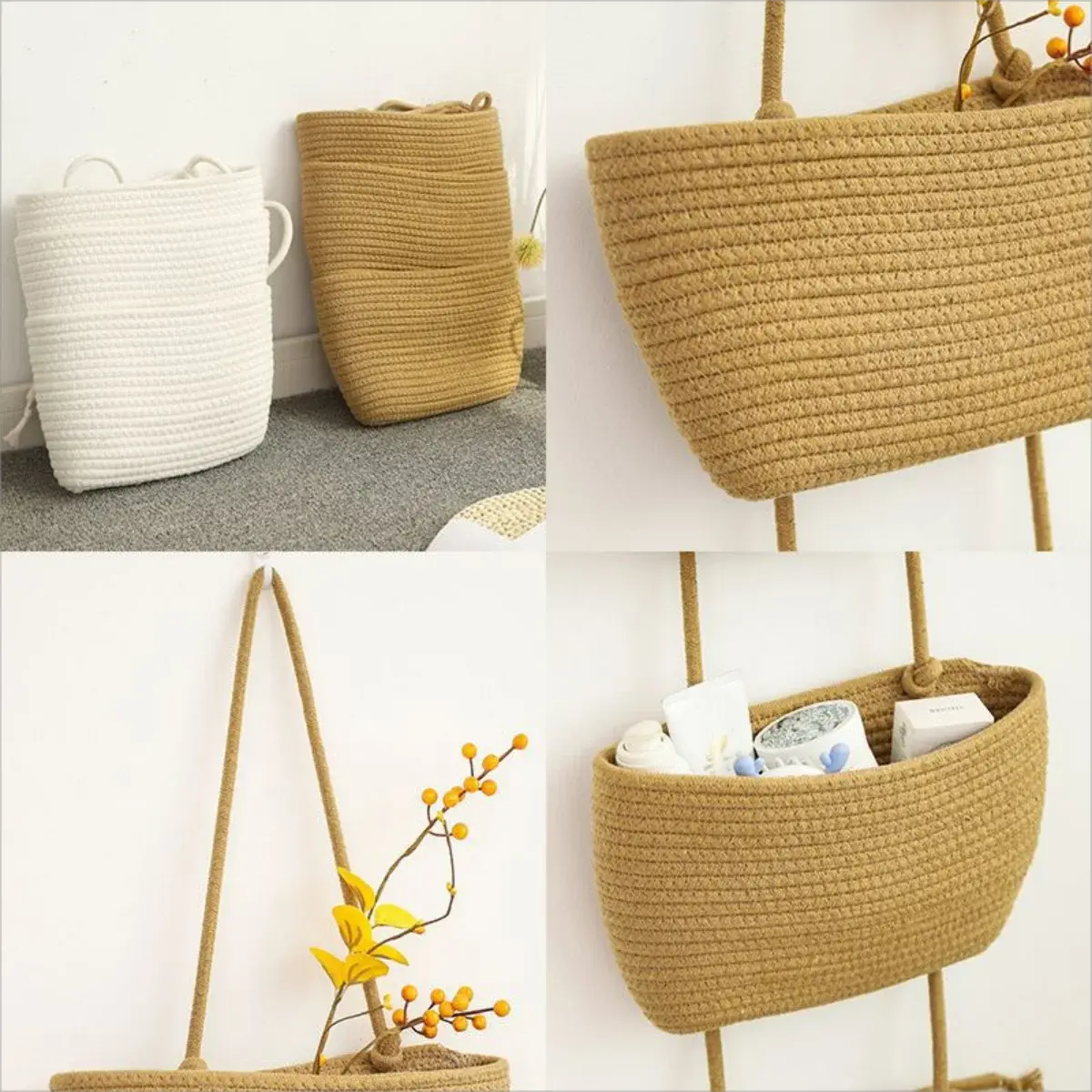 1pc Woven Hanging Baskets Organizing 3 Tier Hanging Wall Basket Decorative Boho Wall Mounted Cotton Over Storage for Living Room