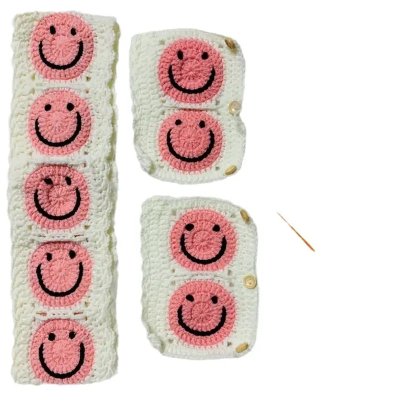 Hand Woven Cartoon Car Steering Wheel Cover Universal Anti Slip Car Steering Wheel Protection Cover Safety Belt Protection Cover