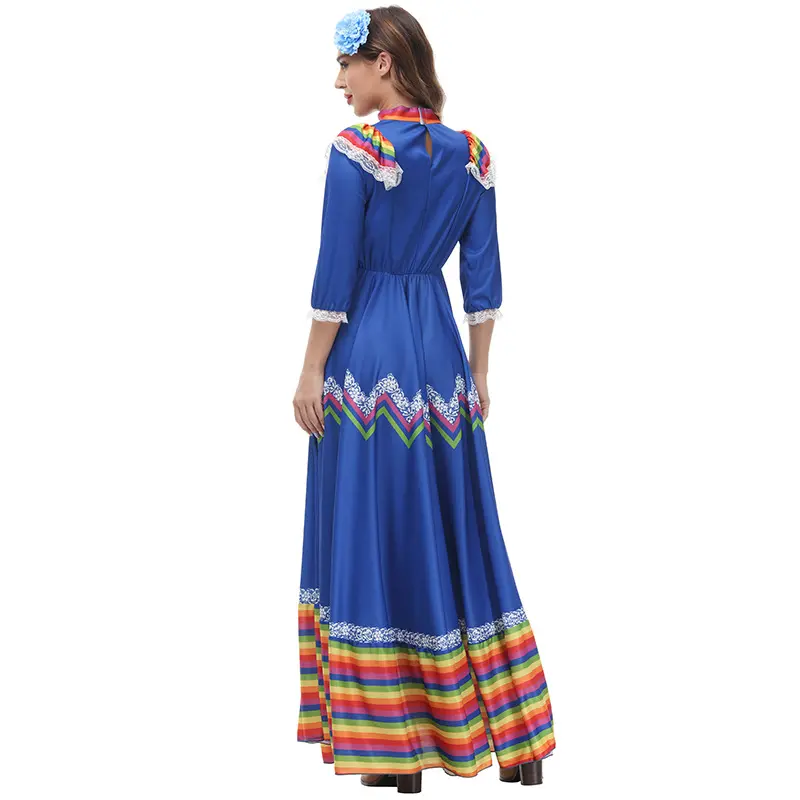 2pcs Bohemian Style Mexican Celebration Holiday Long Wide Swing Dance Skirt Stage Performance Costume Women's Ethnic Dress