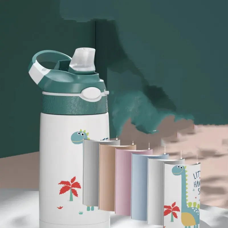 400ML Kids Water Bottle Cartoon Animal Children's Cup With Straw Stainless Steel Vacuum Flacks Thermos Bottle Thermal Mug Cups