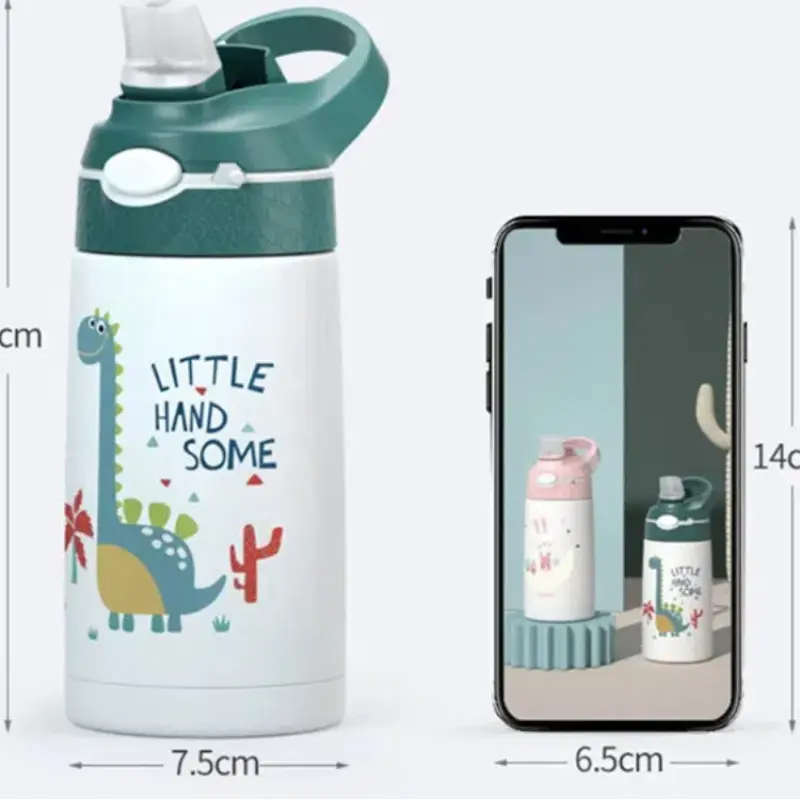 400ML Kids Water Bottle Cartoon Animal Children's Cup With Straw Stainless Steel Vacuum Flacks Thermos Bottle Thermal Mug Cups