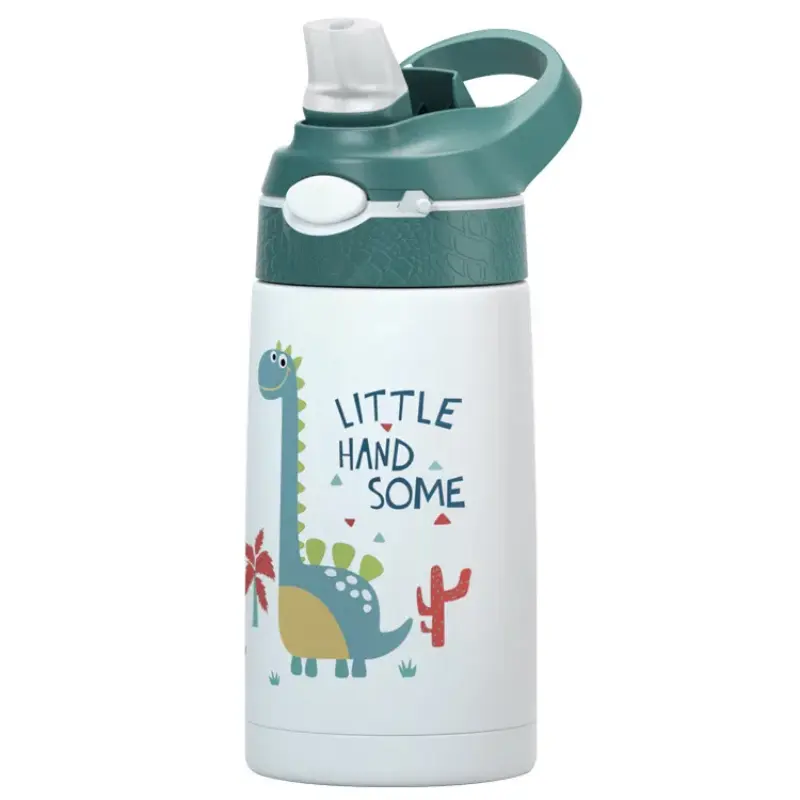 400ML Kids Water Bottle Cartoon Animal Children's Cup With Straw Stainless Steel Vacuum Flacks Thermos Bottle Thermal Mug Cups
