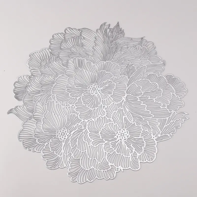 10pcs Placemat Waterproof Oil-Resistant Round Flower Pattern Western Placemats for Living Room Dining Room Kitchen Table Decor