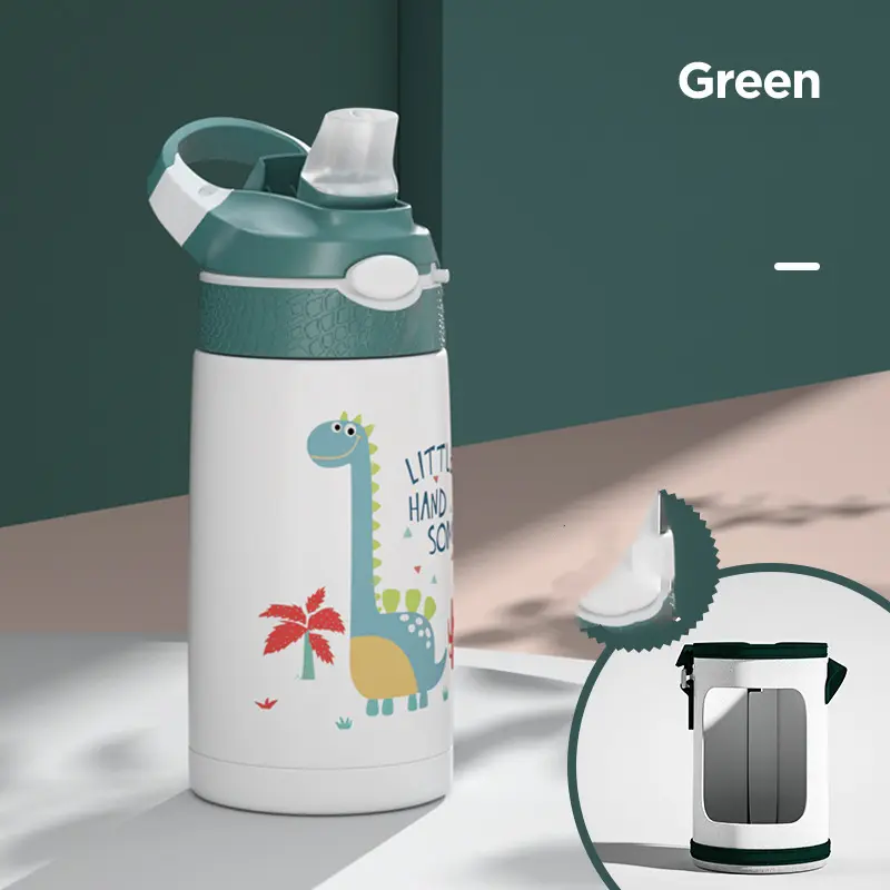 400ML Kids Water Bottle Cartoon Animal Children's Cup With Straw Stainless Steel Vacuum Flacks Thermos Bottle Thermal Mug Cups