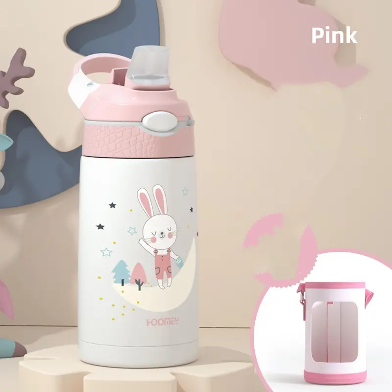 400ML Kids Water Bottle Cartoon Animal Children's Cup With Straw Stainless Steel Vacuum Flacks Thermos Bottle Thermal Mug Cups