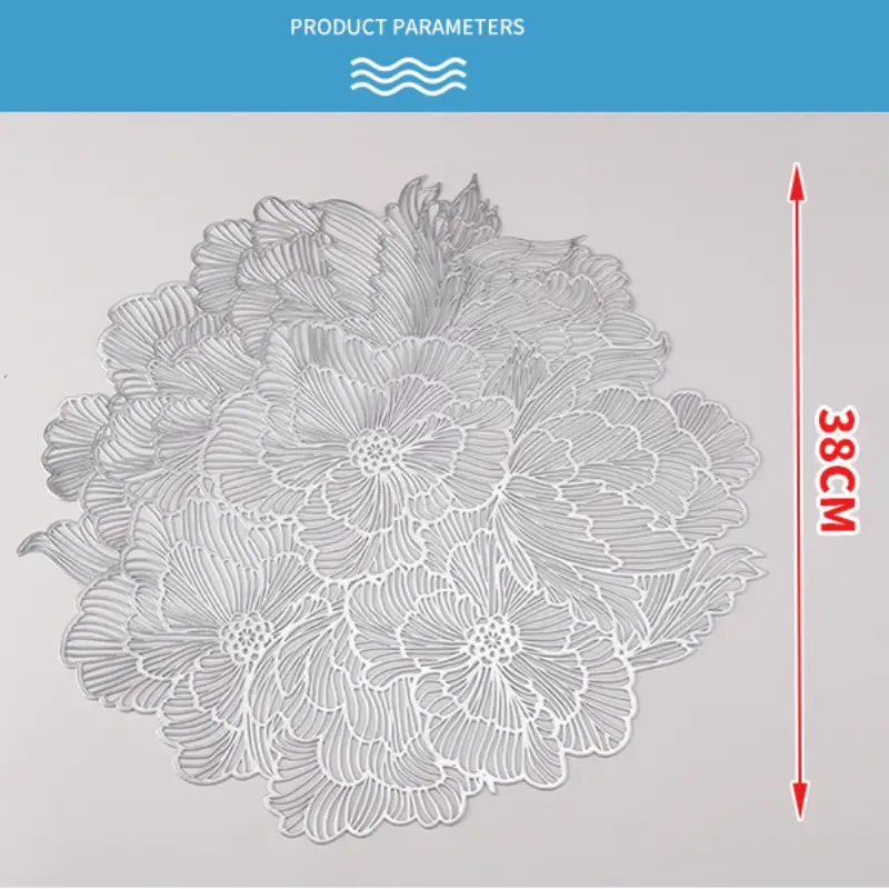 10pcs Placemat Waterproof Oil-Resistant Round Flower Pattern Western Placemats for Living Room Dining Room Kitchen Table Decor