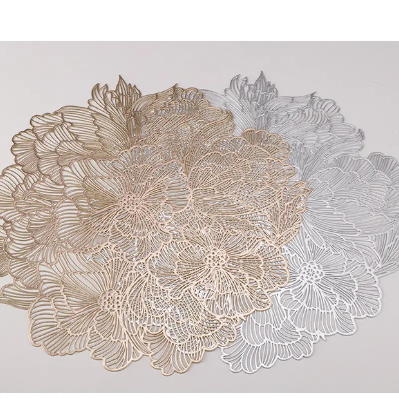 10pcs Placemat Waterproof Oil-Resistant Round Flower Pattern Western Placemats for Living Room Dining Room Kitchen Table Decor