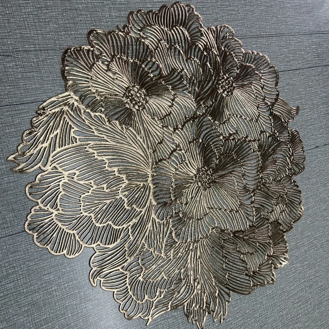 10pcs Placemat Waterproof Oil-Resistant Round Flower Pattern Western Placemats for Living Room Dining Room Kitchen Table Decor