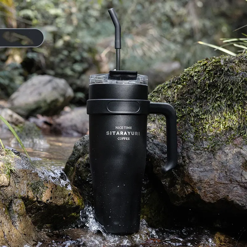 Cute Thermos Stainless Steel Vacuum Insulated Tumbler With Lid Straw Handle for Water Hot Iced Coffee Tea Gym Car Thermal Cup