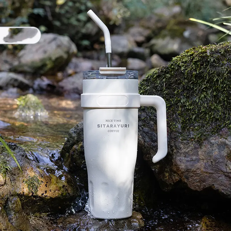 Cute Thermos Stainless Steel Vacuum Insulated Tumbler With Lid Straw Handle for Water Hot Iced Coffee Tea Gym Car Thermal Cup