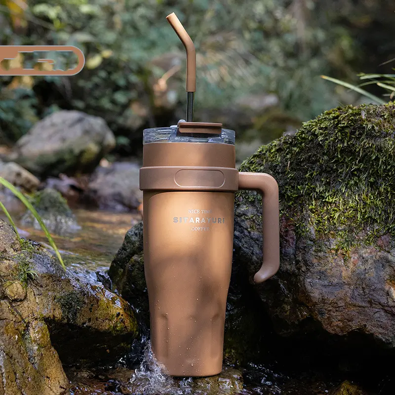 Cute Thermos Stainless Steel Vacuum Insulated Tumbler With Lid Straw Handle for Water Hot Iced Coffee Tea Gym Car Thermal Cup
