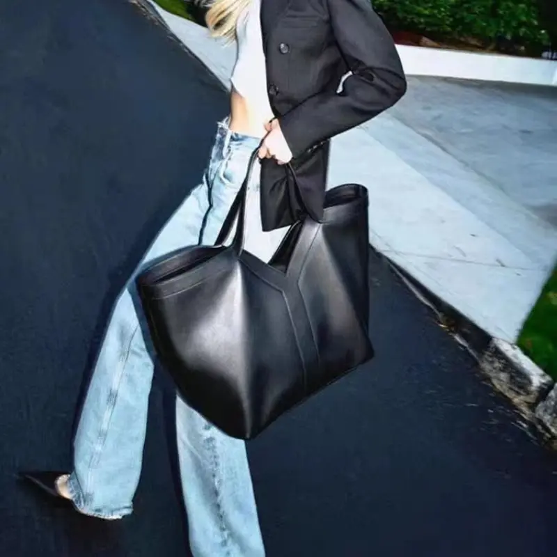 High-end Brand Genuine Leather Women's Tote Bag Retro Large Capacity Underarm Bag New Y Letter Design Versatile Shoulder Bag