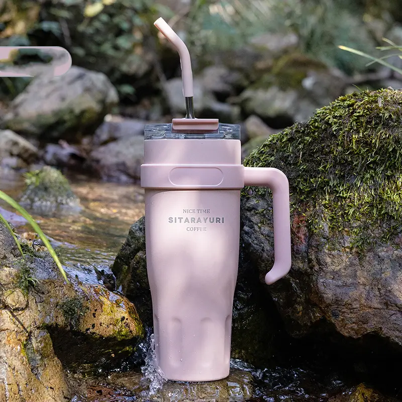 Cute Thermos Stainless Steel Vacuum Insulated Tumbler With Lid Straw Handle for Water Hot Iced Coffee Tea Gym Car Thermal Cup