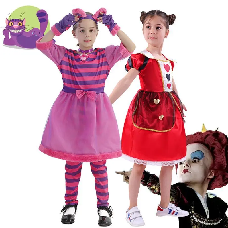 Halloween Children's Costumes Girls Alice Cat in Wonderland Fancy Dress Up Women Cheshire Cat Costume for Family Halloween Show