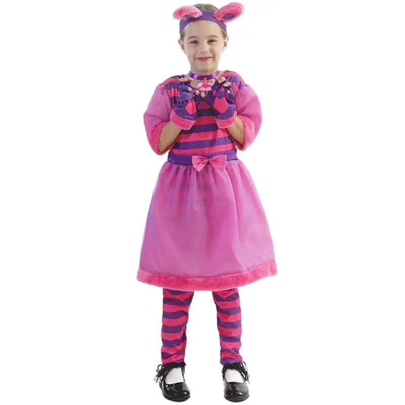 Halloween Children's Costumes Girls Alice Cat in Wonderland Fancy Dress Up Women Cheshire Cat Costume for Family Halloween Show