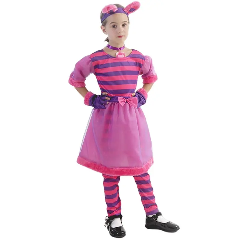 Halloween Children's Costumes Girls Alice Cat in Wonderland Fancy Dress Up Women Cheshire Cat Costume for Family Halloween Show