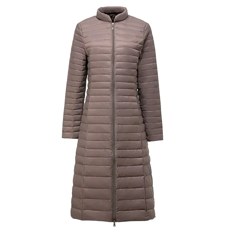 Woman's Ultra Light Down Jackets Stand Collar Slim Knee Length White Duck Down Coats Women Down Parkas Lady Overcoats
