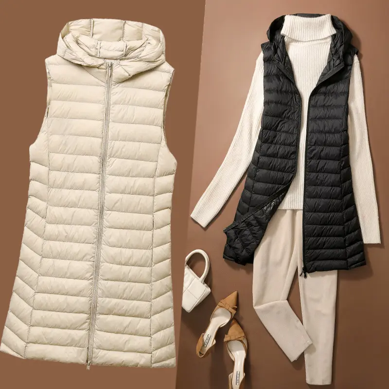 New Fashion Female Sleeveless Jacket Women Winter Light White Duck Down Jacket Slim Puffer Vest Portable Windproof Down Coat