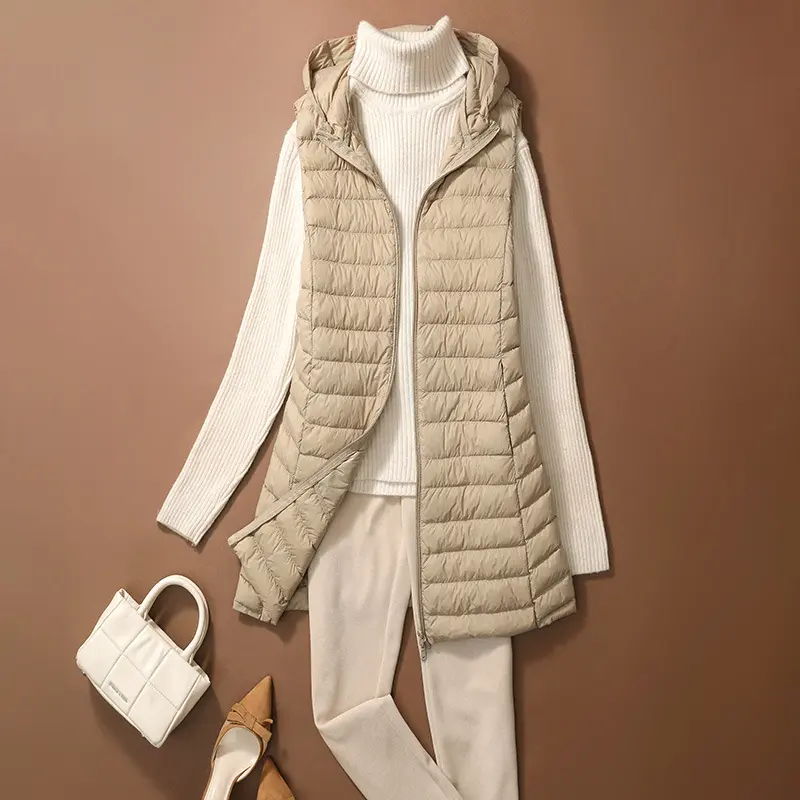 New Fashion Female Sleeveless Jacket Women Winter Light White Duck Down Jacket Slim Puffer Vest Portable Windproof Down Coat