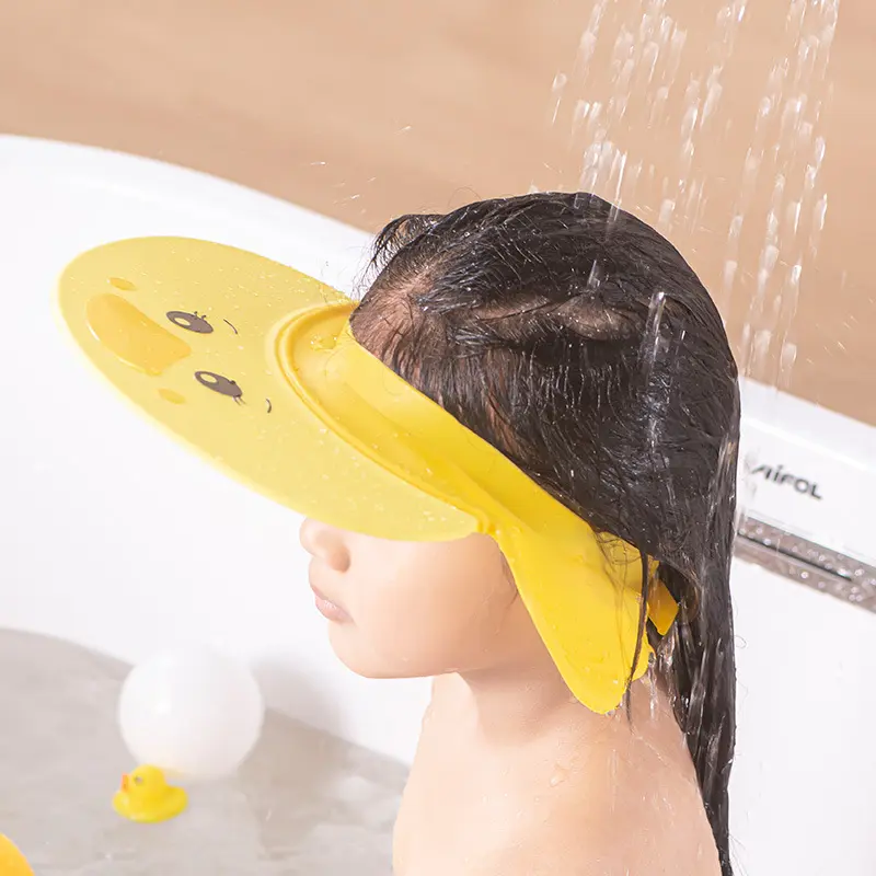 Baby Shampoo Cap Cute Duck Shape Adjustable Size Baby Shower Children's Waterproof Wide Brim Ear Protection Shower Cap Sun Hat