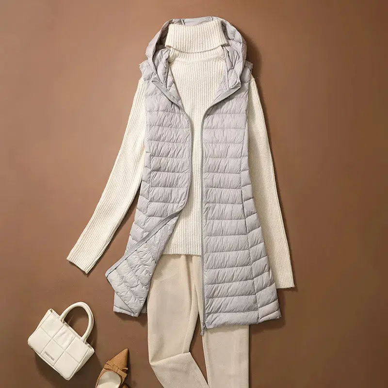New Fashion Female Sleeveless Jacket Women Winter Light White Duck Down Jacket Slim Puffer Vest Portable Windproof Down Coat