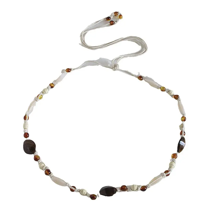 Ethnic Style Handmade Wooden Bead Dress Denim Belt with Bead Decoration Woven Strap Suitable For Women's Dress Hanging Basket