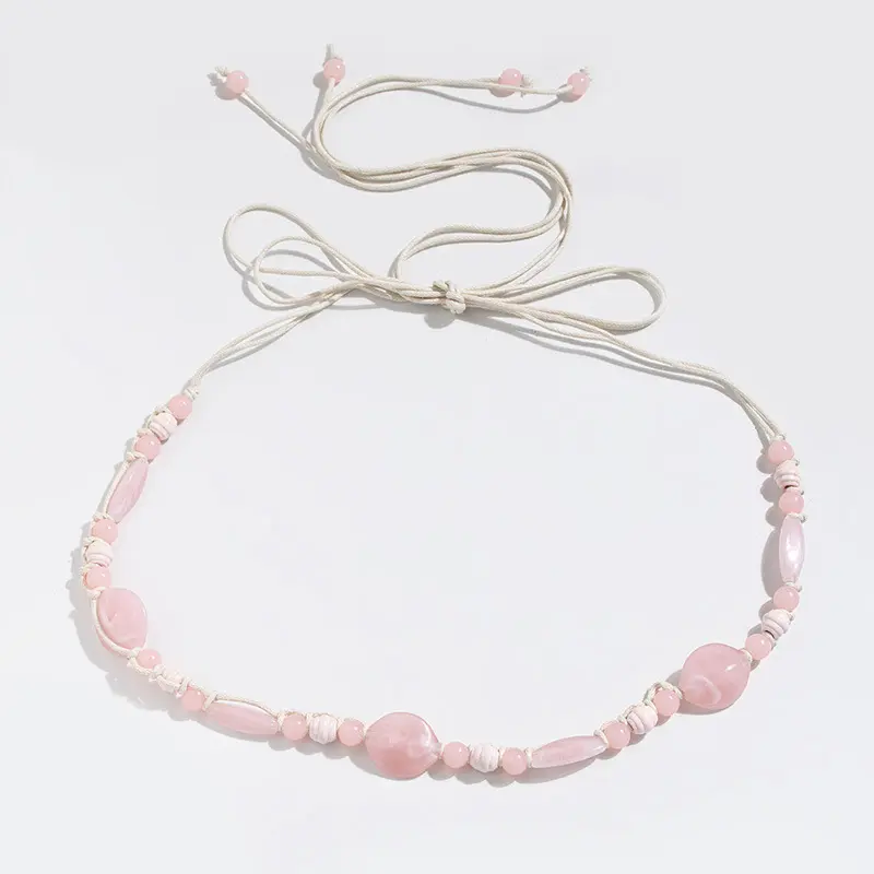 Ethnic Style Handmade Wooden Bead Dress Denim Belt with Bead Decoration Woven Strap Suitable For Women's Dress Hanging Basket