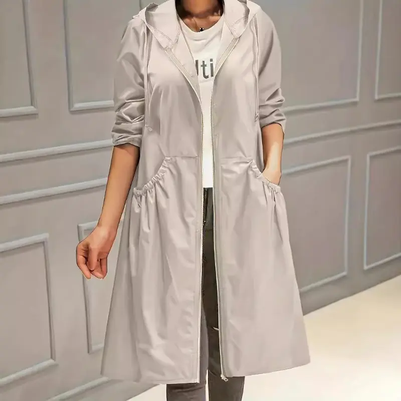 Women's Spring Autumn New Korean Long Loose Large Size Fashion Spring Autumn Casual Trench Coat With Hoode Windproof Windbreaker