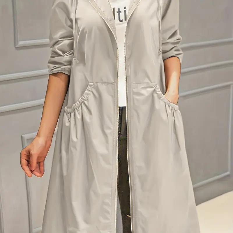 Women's Spring Autumn New Korean Long Loose Large Size Fashion Spring Autumn Casual Trench Coat With Hoode Windproof Windbreaker