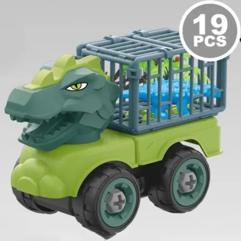 4Pcs/Set Kids Disassembly Assembled Dinosaur Car Toys Children Screwing Nuts Blocks Dinosaur Transport Truck DIY Puzzle Toys