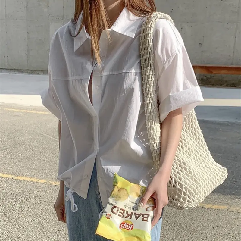 Ins Style Solid Color Summer Women's Woven Handbag Hand Woven Beach Shoulder Bag Large Handbag Hollowed Out Shopping Bag