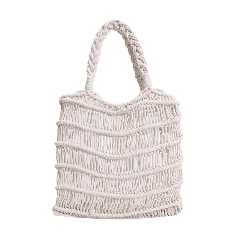 Vintage Hollow One Shoulder Cotton Woven Bag Lazy Wind Portable Fishing Net Bag Seaside Holiday Beach Bag Seaside Holiday Beach