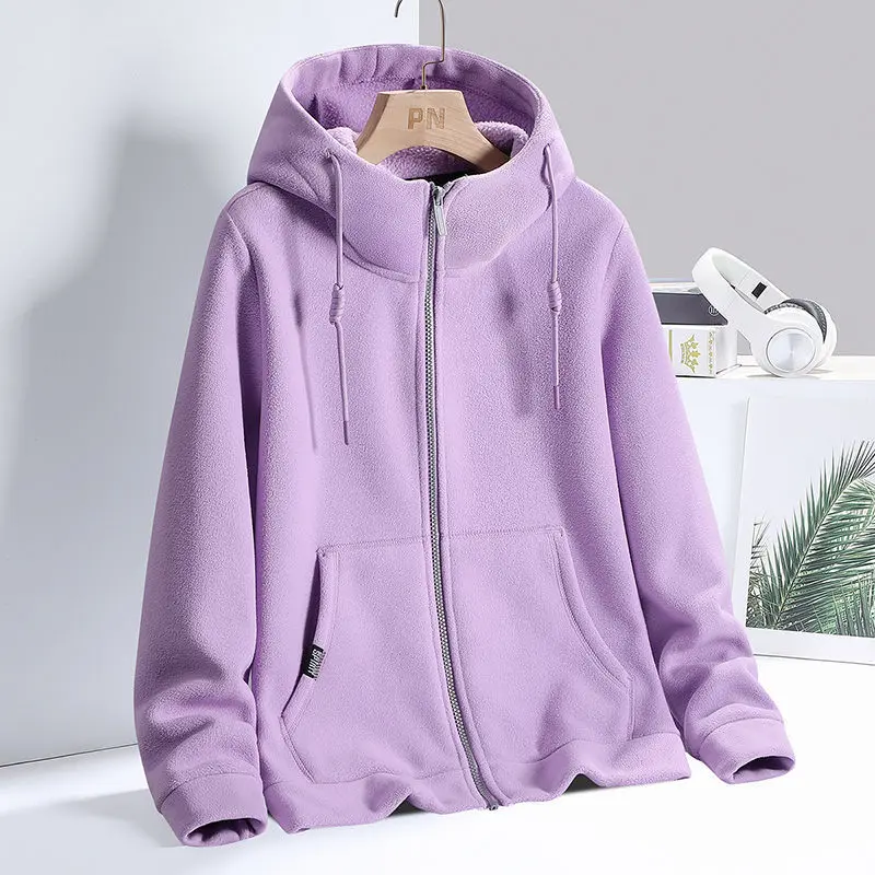 Woman Long Sleeve Washed Zipper Cardigan Hoodies Loose Casual Fleece Solid Color Jacket Women's Autumn Winter Warm Pullovers