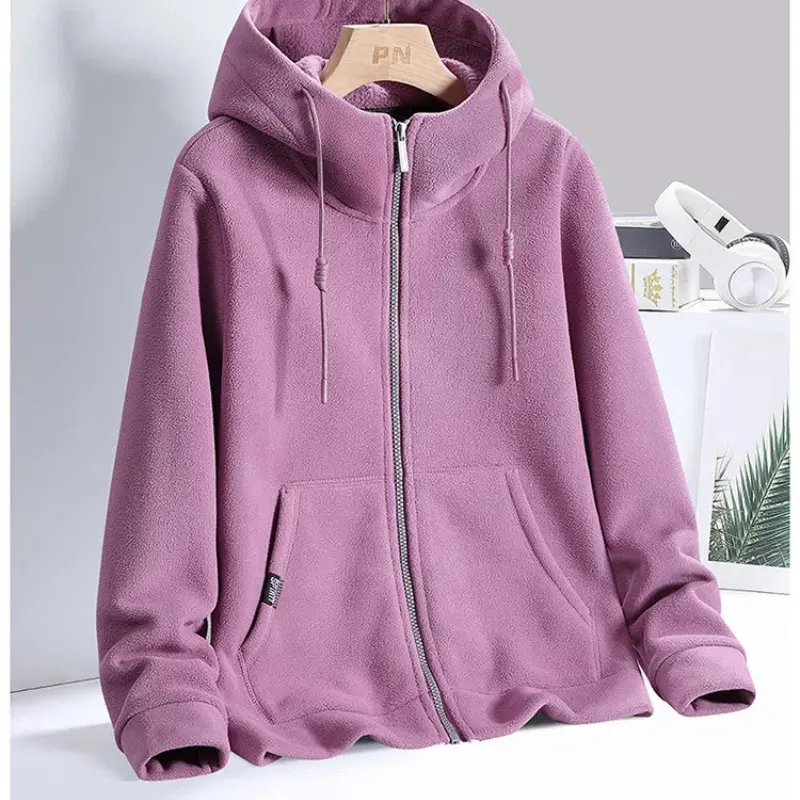 Woman Long Sleeve Washed Zipper Cardigan Hoodies Loose Casual Fleece Solid Color Jacket Women's Autumn Winter Warm Pullovers