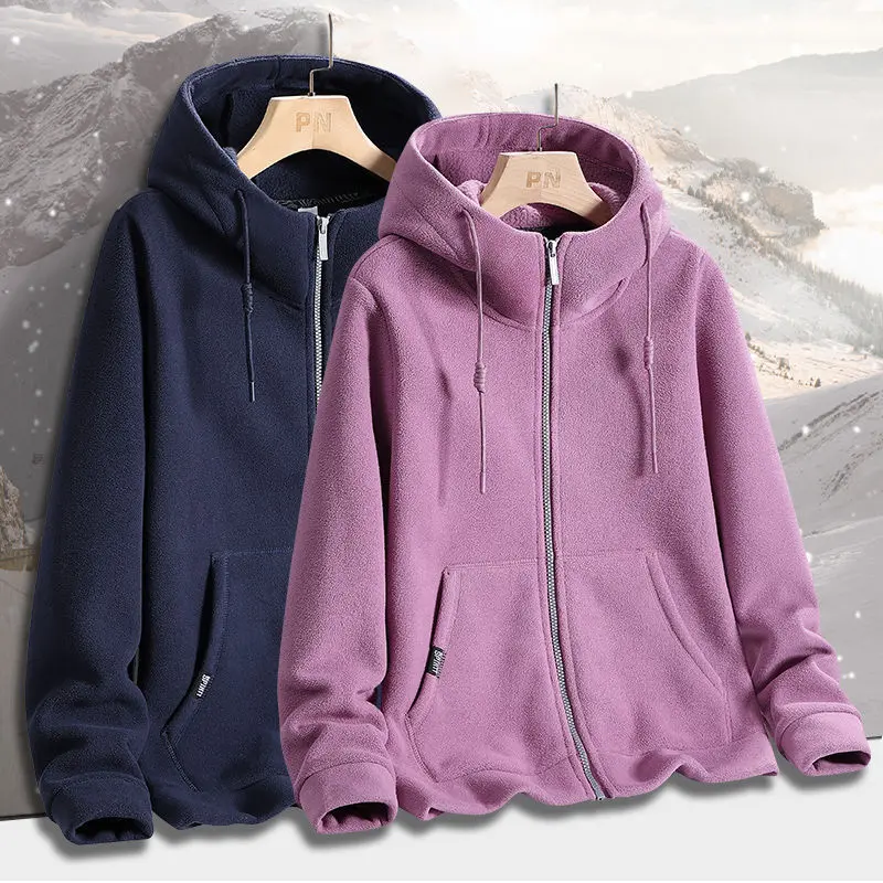 Woman Long Sleeve Washed Zipper Cardigan Hoodies Loose Casual Fleece Solid Color Jacket Women's Autumn Winter Warm Pullovers
