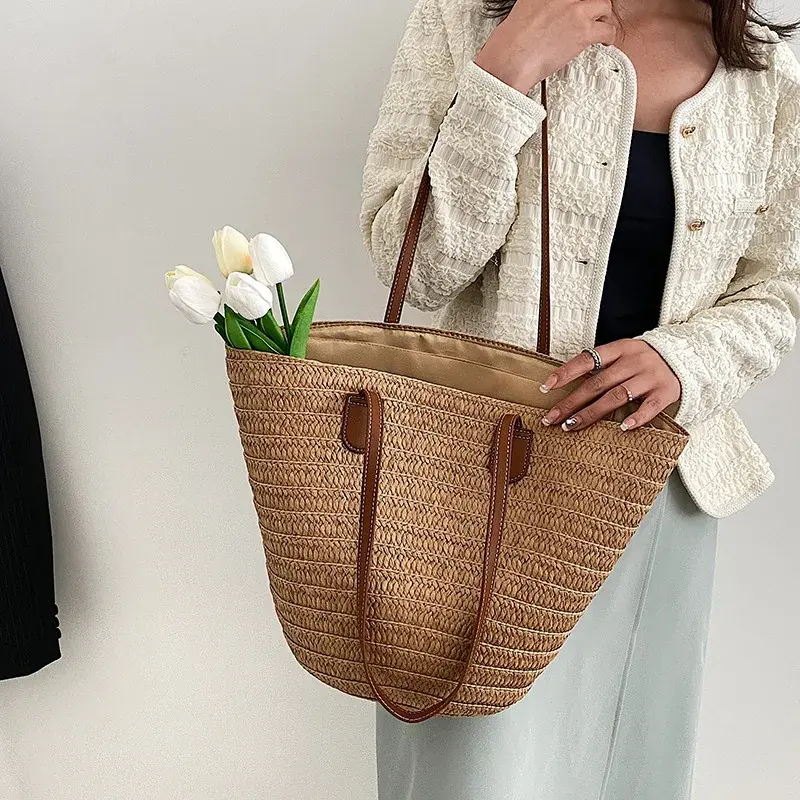 Women's Large Capacity Shoulder Bag Summer Woven Basket Handbag Fashionable Women's Beach Bag Bali Shopping Handbag Shoulder Bag