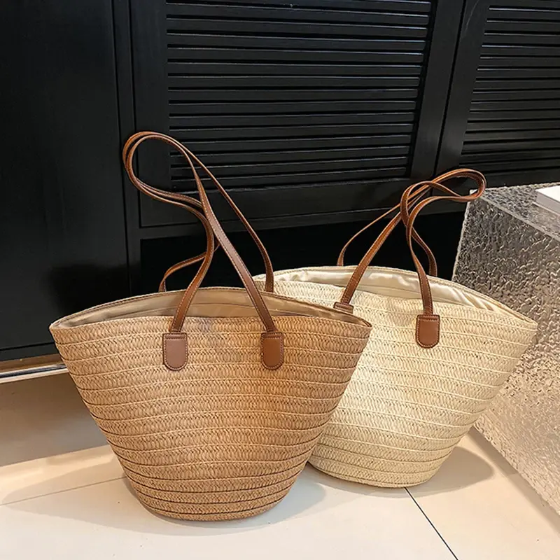 Women's Large Capacity Shoulder Bag Summer Woven Basket Handbag Fashionable Women's Beach Bag Bali Shopping Handbag Shoulder Bag