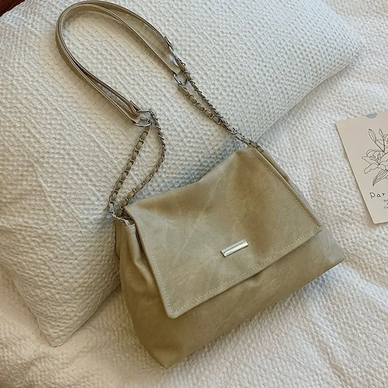 Ladies Fashion Commuter Retro Large Capacity Shoulder Bag Fashion Chain Handbag Girls Simple Crossbody PU Material