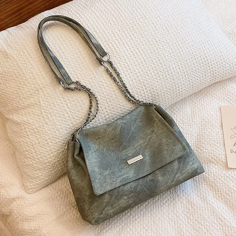 Ladies Fashion Commuter Retro Large Capacity Shoulder Bag Fashion Chain Handbag Girls Simple Crossbody PU Material