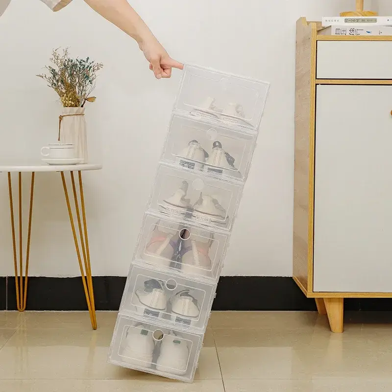 Folder Plastic Shoes Case Thickened Transparent Drawer Case Plastic Shoe Boxes Stackable Box Shoe Organizer Storage Shoe box